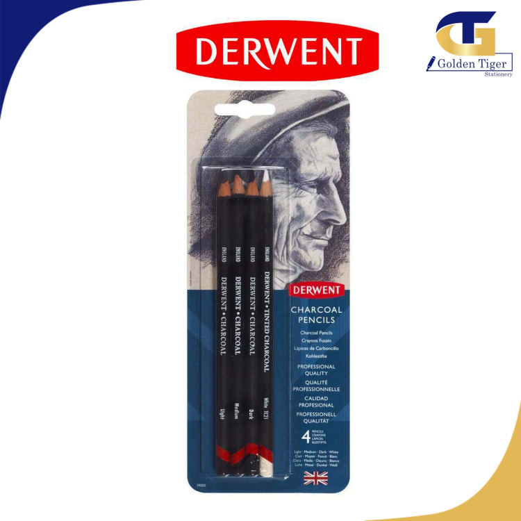 Derwent Charcoal Pencil (3pcs Black + 1pcs White)